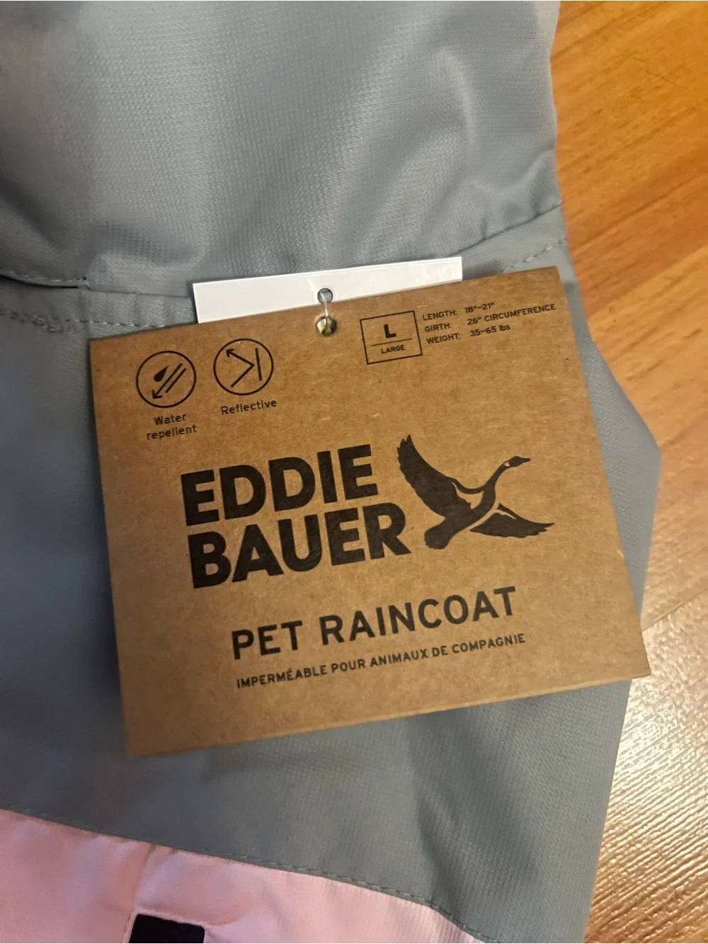 Eddie Bauer Pet Waterproof Dog Windbreaker Reflective LARGE Pink Gray Hooded NWT